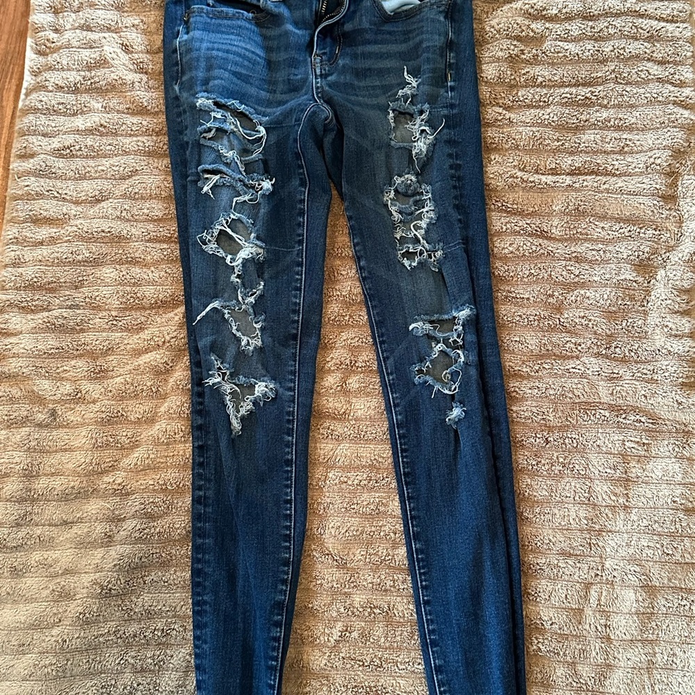 American Eagle Outfitters Blue Jeggings with Distressed Details